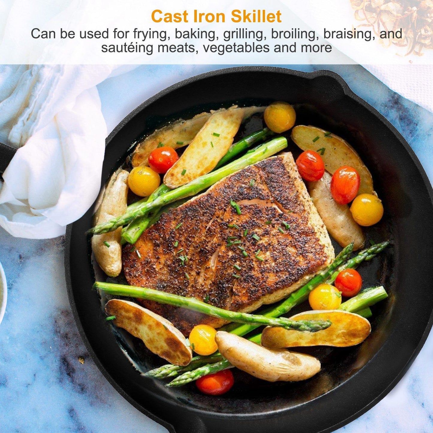 3Pcs Pre-Seasoned Cast Iron Skillet Set