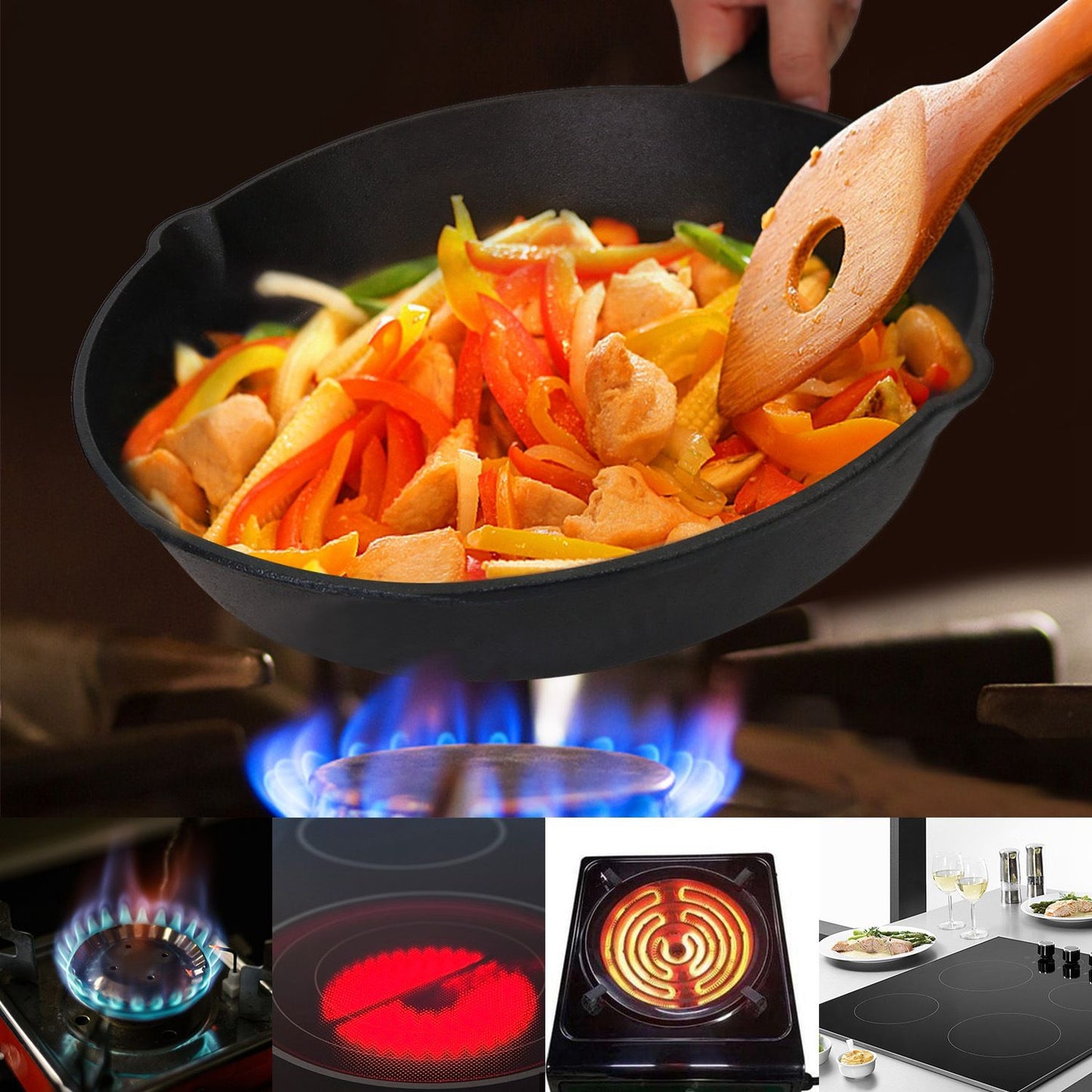 3Pcs Pre-Seasoned Cast Iron Skillet Set