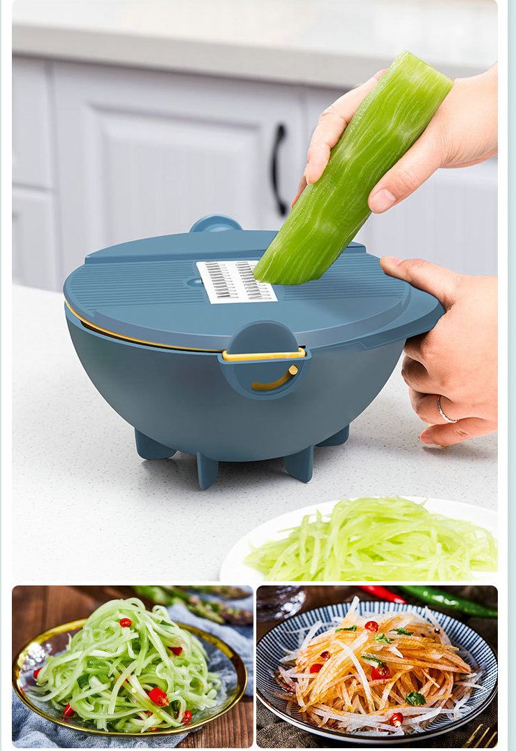 New 9 in 1 Rotate Vegetable Cutter with Drain Basket